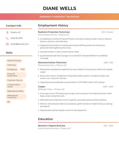 Radiation Protection Technician Resume