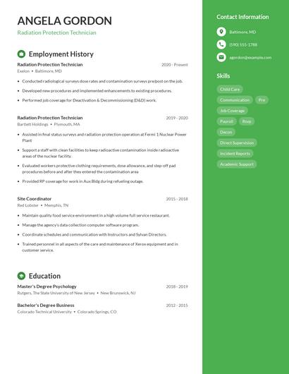 Radiation Protection Technician Resume