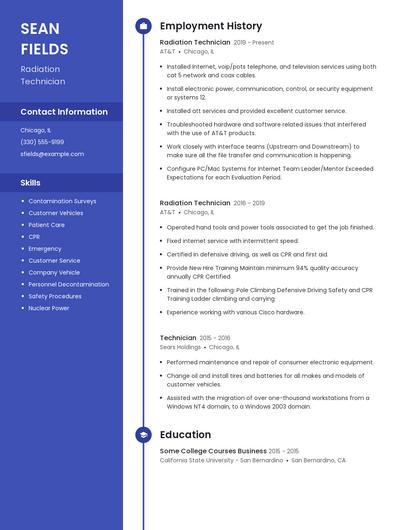 Radiation Technician Resume
