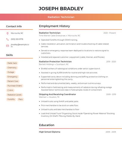Radiation Technician Resume