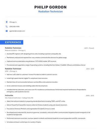 Radiation Technician Resume