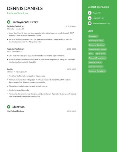 Radiation Technician Resume