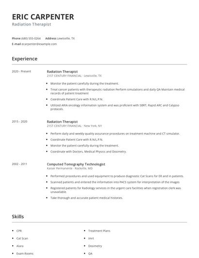 Radiation Therapist Resume