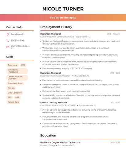 Radiation Therapist Resume