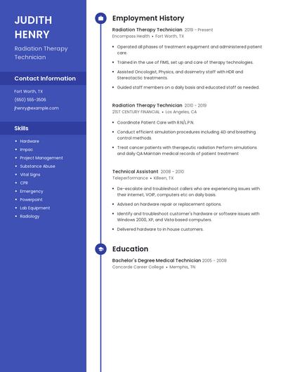 Radiation Therapy Technician Resume