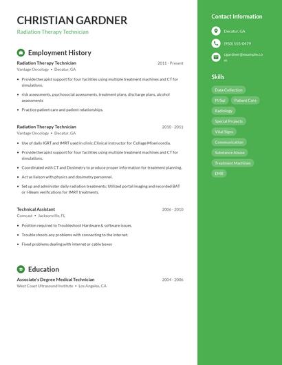 Radiation Therapy Technician Resume