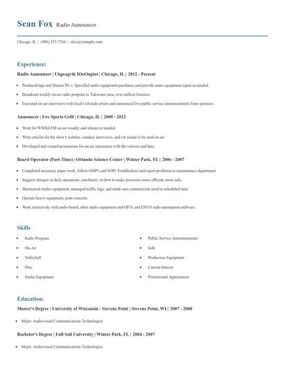 Radio Announcer Resume