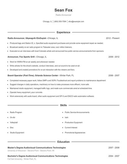 Radio Announcer Resume