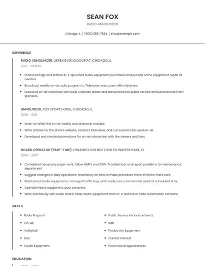 Radio Announcer Resume