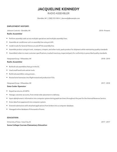 Radio Assembler Resume