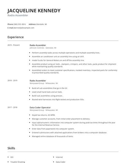 Radio Assembler Resume