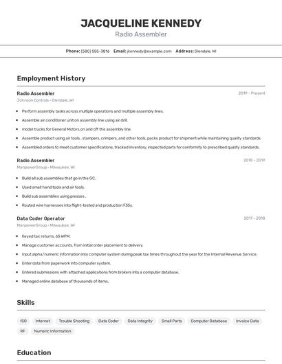 Radio Assembler Resume