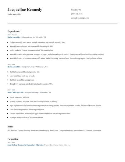 Radio Assembler Resume