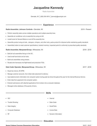 Radio Assembler Resume