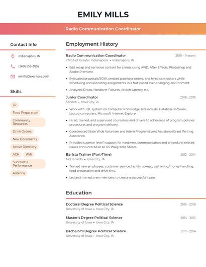 Radio Communication Coordinator Resume