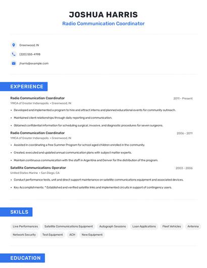 Radio Communication Coordinator Resume
