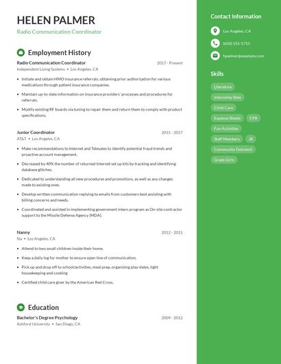 Radio Communication Coordinator Resume