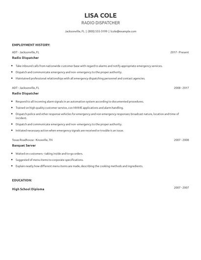 Radio Dispatcher Resume