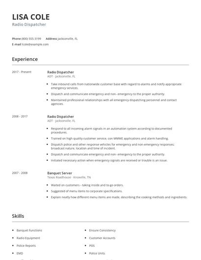 Radio Dispatcher Resume