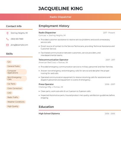 Radio Dispatcher Resume