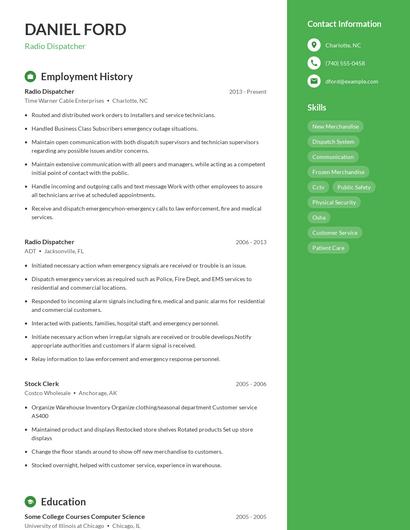 Radio Dispatcher Resume