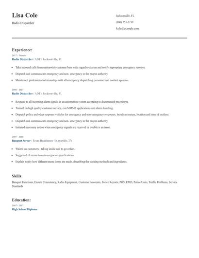 Radio Dispatcher Resume