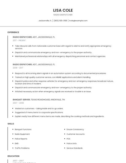 Radio Dispatcher Resume
