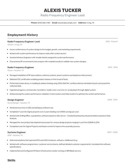 Radio Frequency Engineer Lead Resume