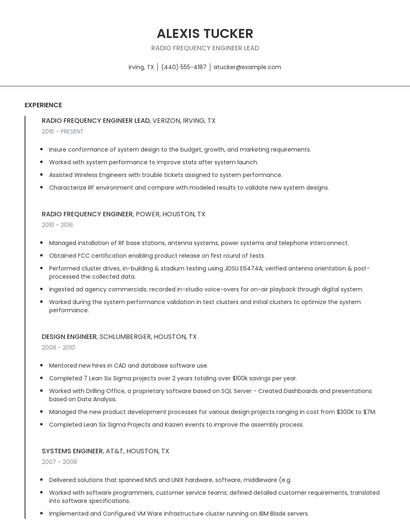 Radio Frequency Engineer Lead Resume