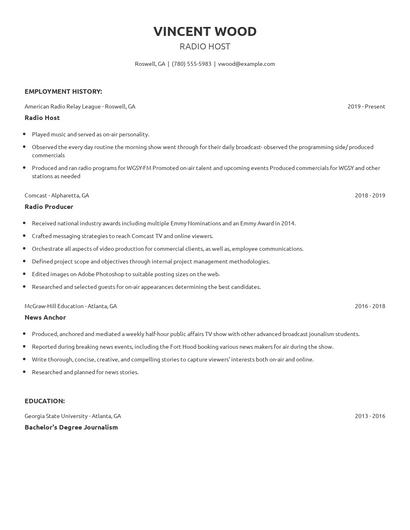 Radio Host Resume