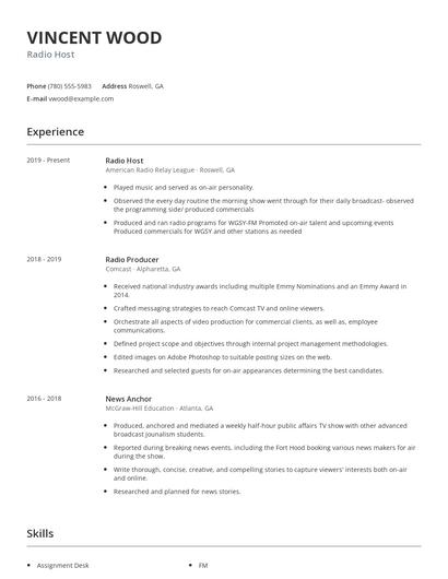Radio Host Resume