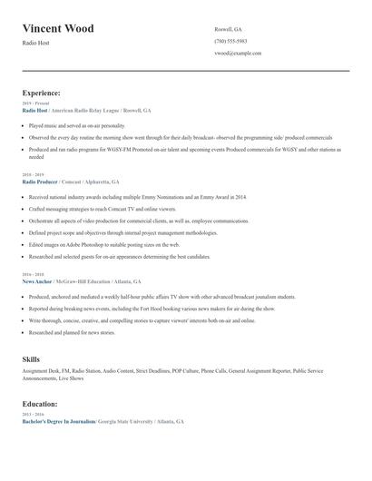 Radio Host Resume