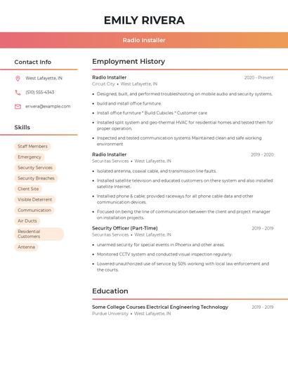 Radio Installer Resume