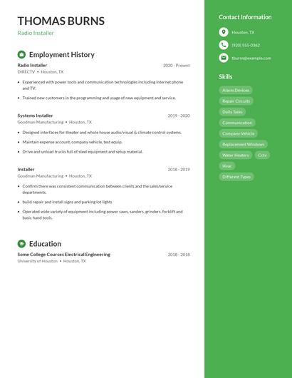 Radio Installer Resume