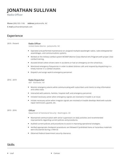 Radio Officer Resume