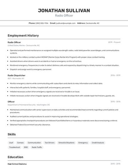 Radio Officer Resume