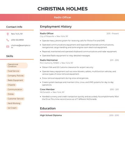 Radio Officer Resume