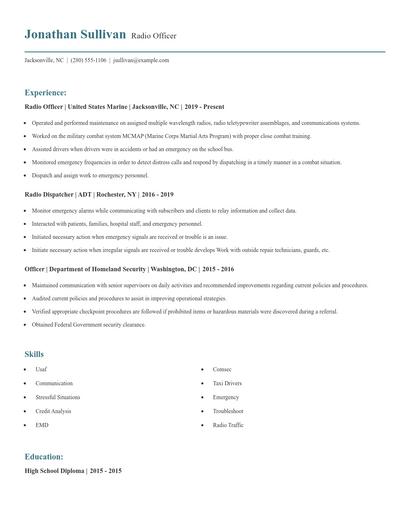 Radio Officer Resume