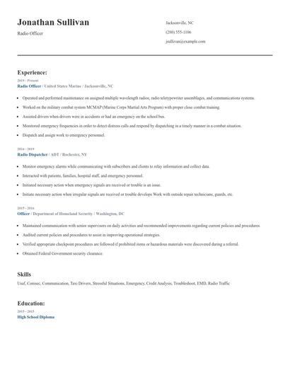 Radio Officer Resume