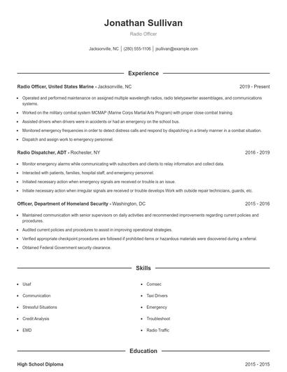 Radio Officer Resume