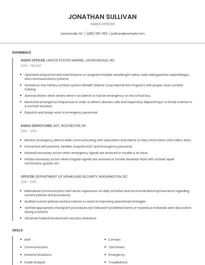 Radio Officer Resume