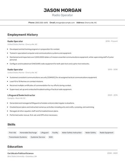 Radio Operator Resume
