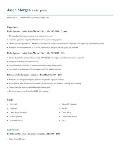 Radio Operator Resume