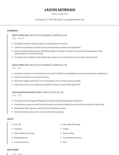 Radio Operator Resume