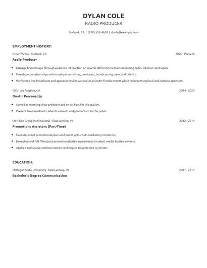 Radio Producer Resume