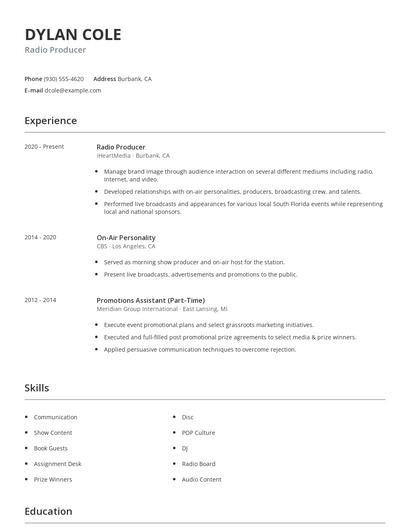 Radio Producer Resume