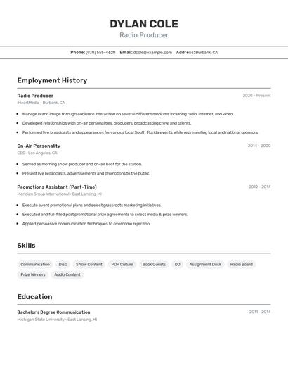 Radio Producer Resume