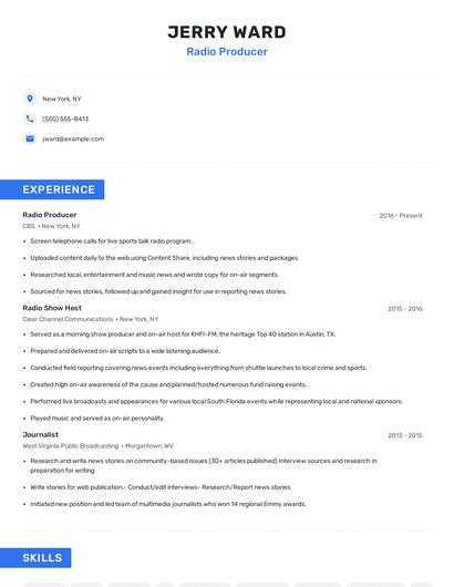Radio Producer Resume