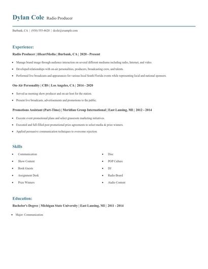 Radio Producer Resume