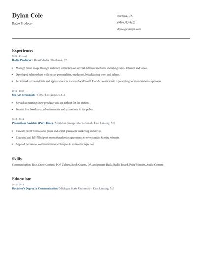 Radio Producer Resume